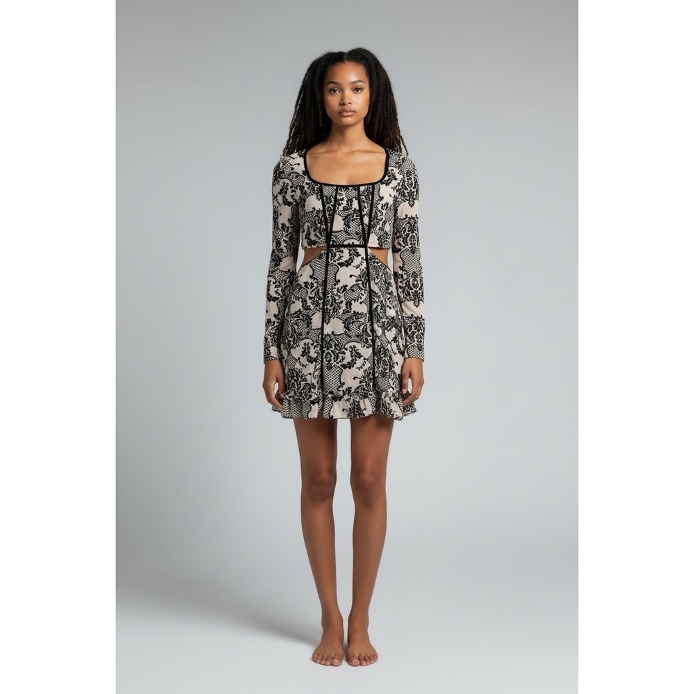 Lascana For Love & Lemons Temecula Cutout Black Nude Mini Dress Size XL